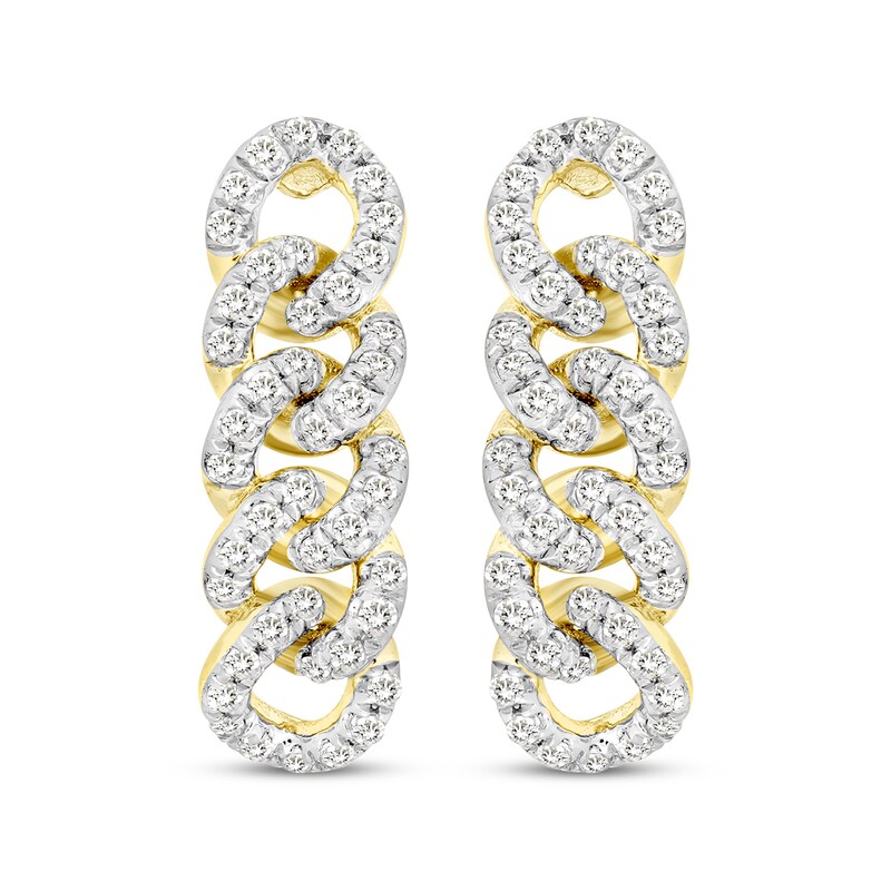 Main Image 2 of Diamond Chain Link Oval Hoop Earrings 1/2 ct tw 10K Yellow Gold