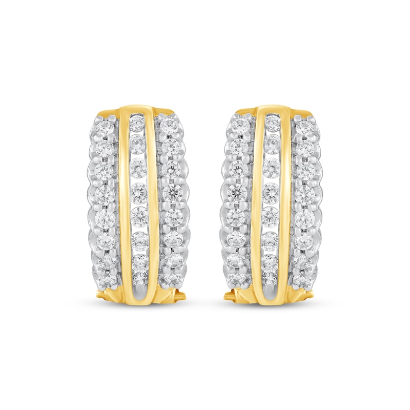 Main Image 2 of Diamond Three-Row Curve Earrings 1 ct tw 10K Yellow Gold