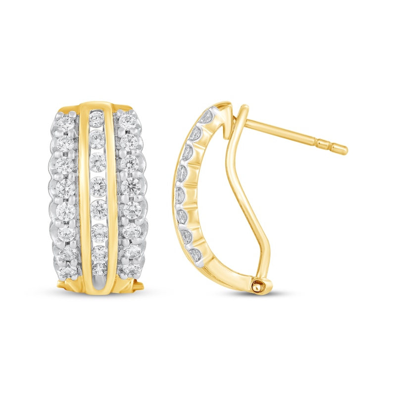 Main Image 3 of Diamond Three-Row Curve Earrings 1 ct tw 10K Yellow Gold
