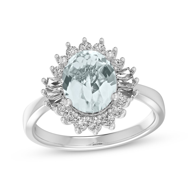 Main Image 1 of Oval-Cut Aquamarine & White Lab-Created Sapphire Starburst Ring Sterling Silver