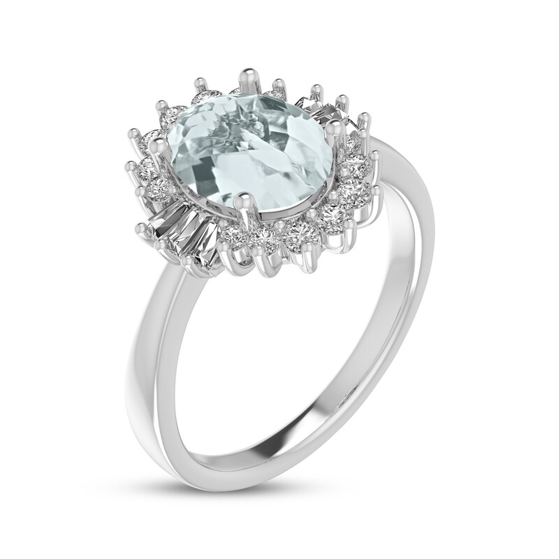 Main Image 2 of Oval-Cut Aquamarine & White Lab-Created Sapphire Starburst Ring Sterling Silver