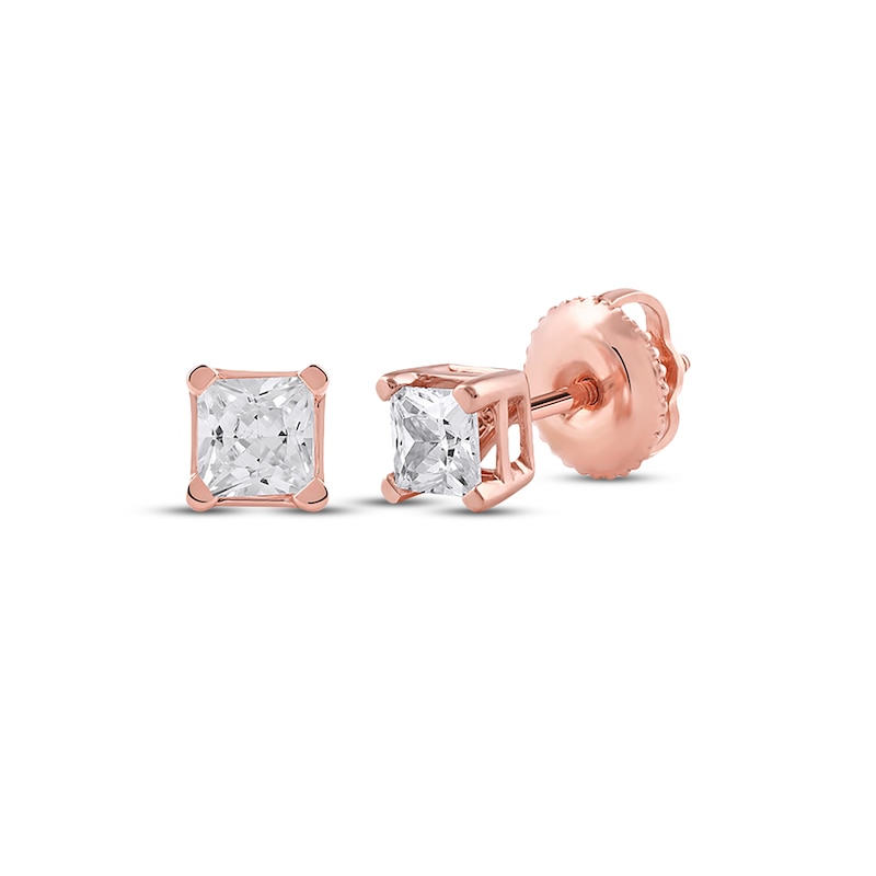 Main Image 1 of KAY Lab-Grown Diamonds Princess-Cut Solitaire Stud Earrings 1/2 ct tw 14K Rose Gold (F/VS2)