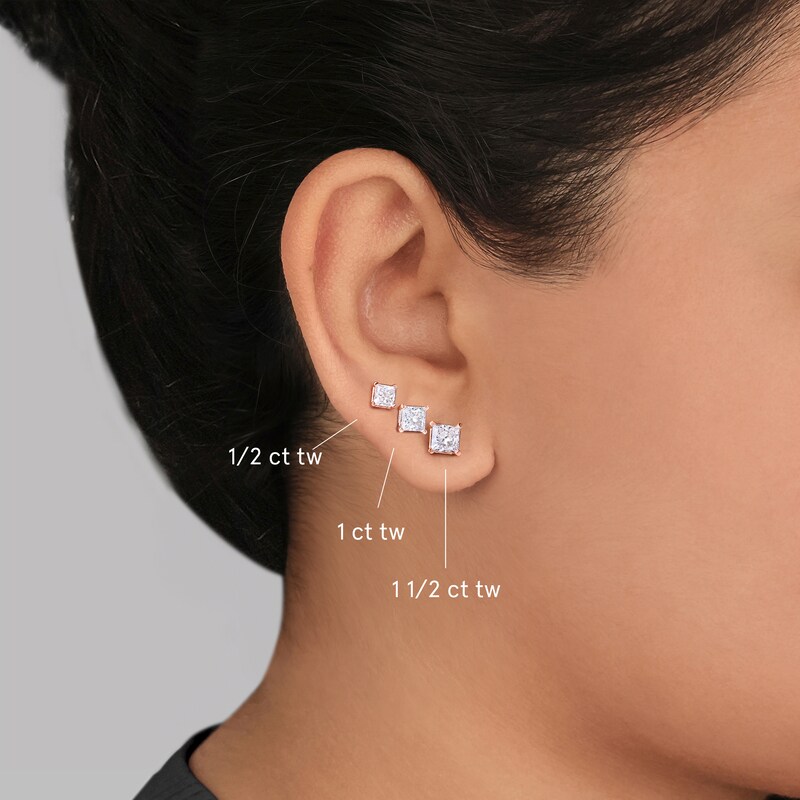 Main Image 3 of KAY Lab-Grown Diamonds Princess-Cut Solitaire Stud Earrings 1/2 ct tw 14K Rose Gold (F/VS2)