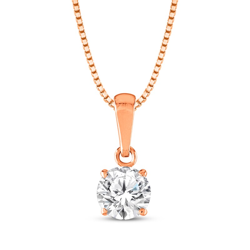 Main Image 1 of Round-Cut Diamond Solitaire Necklace 1/2 ct tw 14K Rose 18" (J/I2)