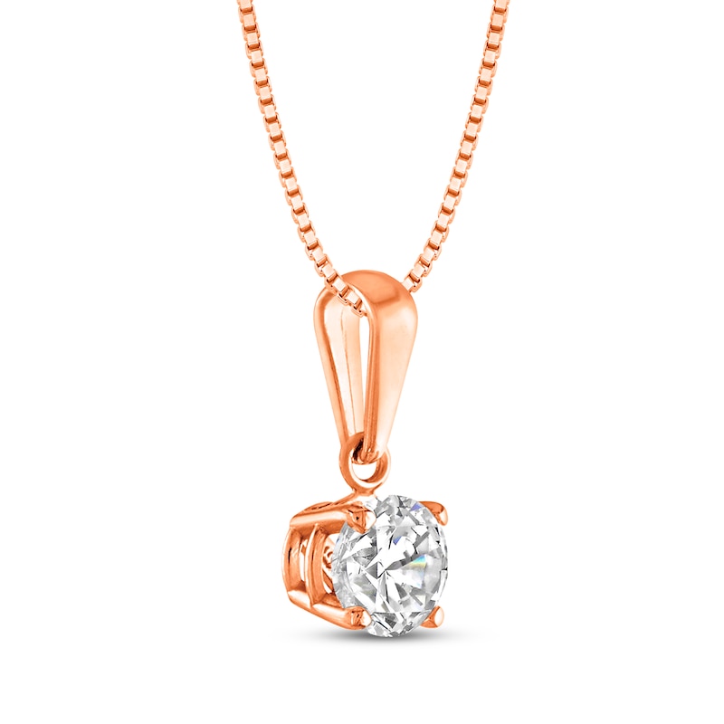 Main Image 2 of Round-Cut Diamond Solitaire Necklace 1/2 ct tw 14K Rose 18" (J/I2)