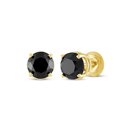 Round-Cut Black Diamond Solitaire Stud Earrings 3 ct tw 14K Yellow Gold (I3)