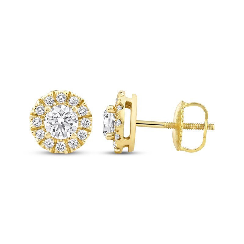 Main Image 3 of KAY Lab-Grown Diamonds Halo Stud Earrings 1/2 ct tw 14K Yellow Gold
