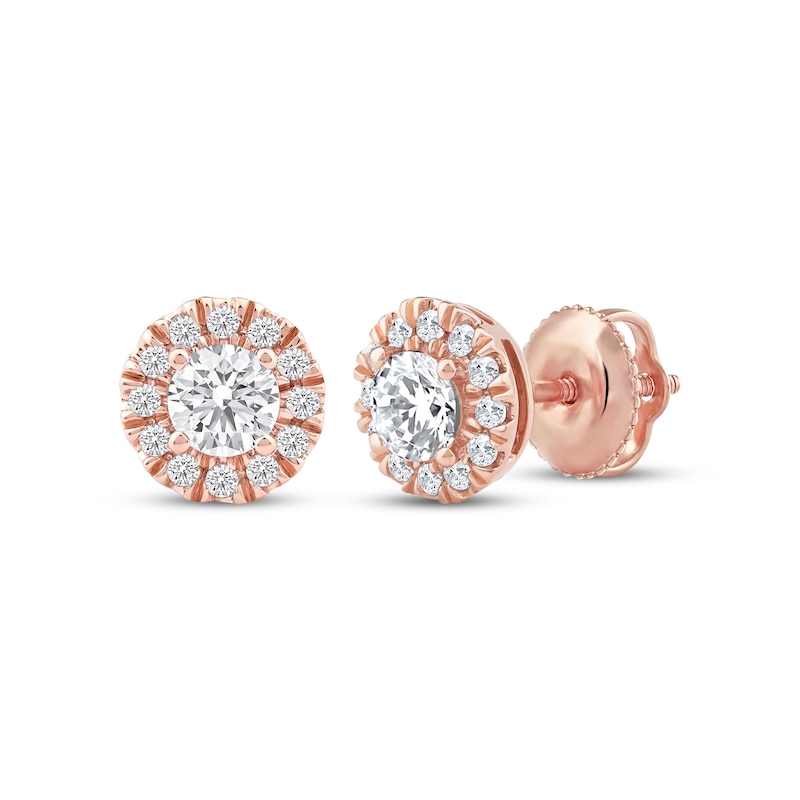 Main Image 1 of KAY Lab-Grown Diamonds Halo Stud Earrings 1/2 ct tw 14K Rose Gold