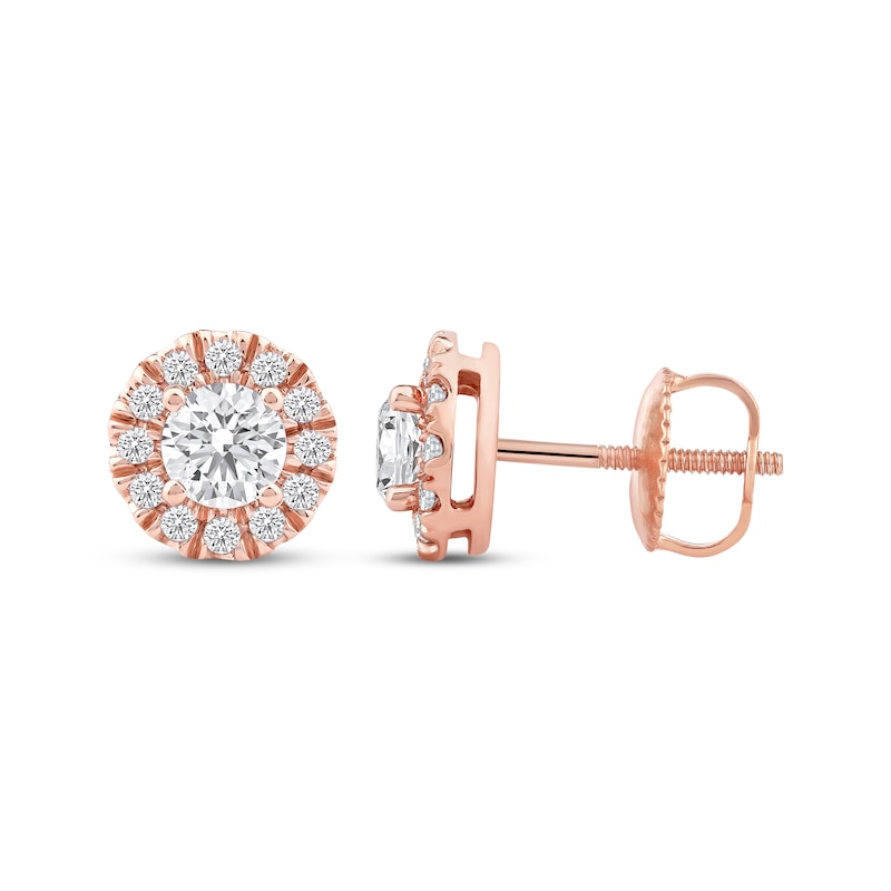 Main Image 3 of KAY Lab-Grown Diamonds Halo Stud Earrings 1/2 ct tw 14K Rose Gold