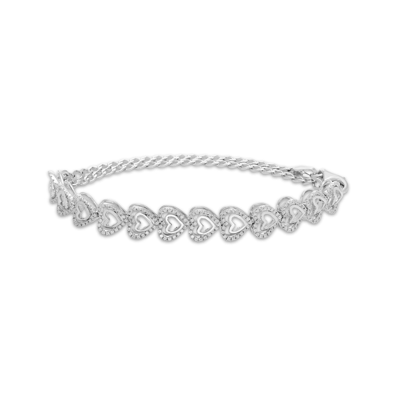 Main Image 1 of Diamond Double Hearts Adjustable Bracelet 1/2 ct tw 10K White Gold