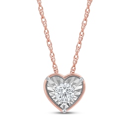 Round-Cut Diamond Solitaire Heart Frame Necklace 1/8 ct tw 10K Rose Gold 18" (I/I3)