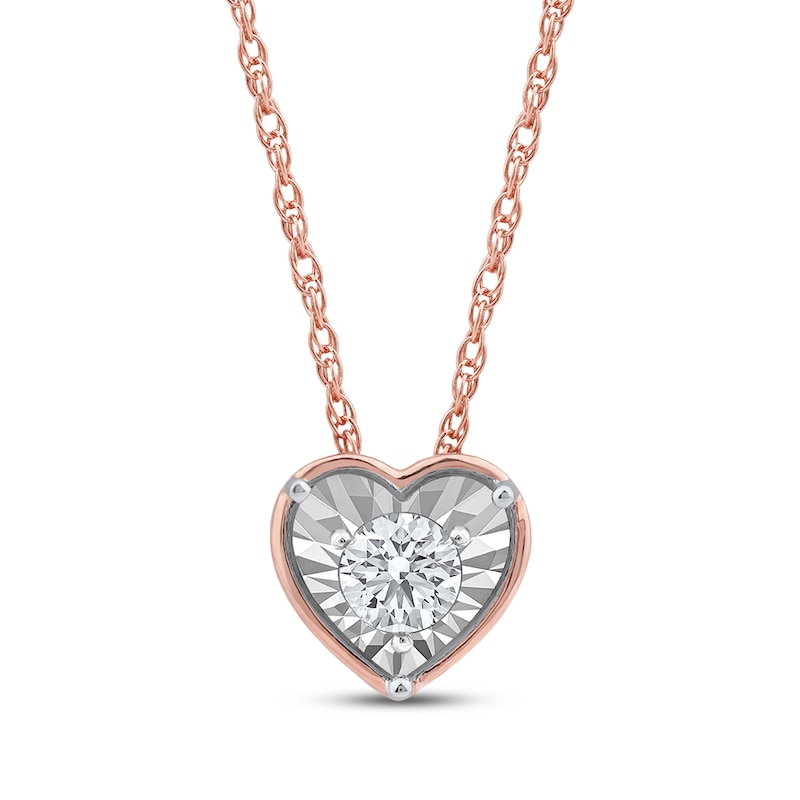 Main Image 1 of Round-Cut Diamond Solitaire Heart Frame Necklace 1/8 ct tw 10K Rose Gold 18" (I/I3)