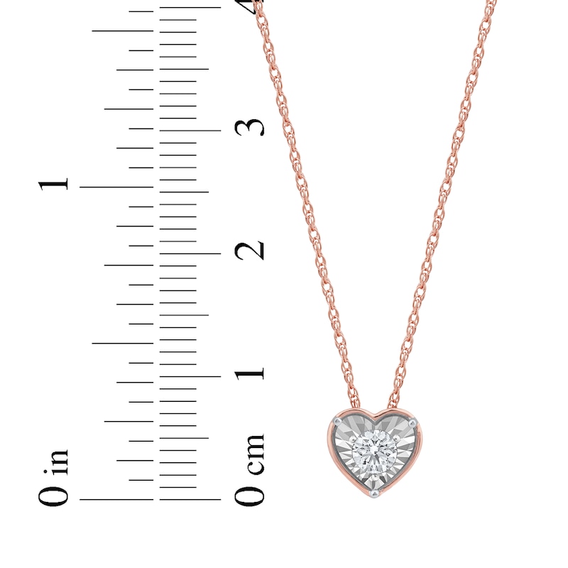 Main Image 4 of Round-Cut Diamond Solitaire Heart Frame Necklace 1/8 ct tw 10K Rose Gold 18" (I/I3)