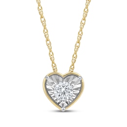 Round-Cut Diamond Solitaire Heart Frame Necklace 1/8 ct tw 10K Yellow Gold 18" (I/I3)