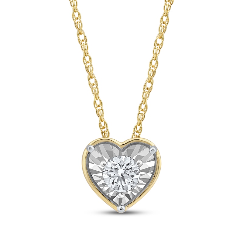 Main Image 1 of Round-Cut Diamond Solitaire Heart Frame Necklace 1/8 ct tw 10K Yellow Gold 18" (I/I3)