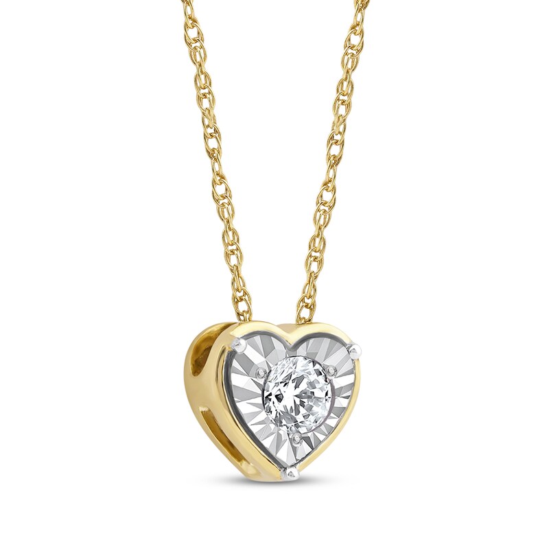 Main Image 2 of Round-Cut Diamond Solitaire Heart Frame Necklace 1/8 ct tw 10K Yellow Gold 18" (I/I3)