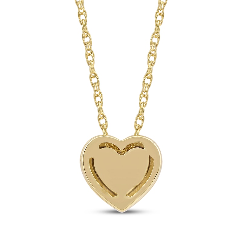 Main Image 3 of Round-Cut Diamond Solitaire Heart Frame Necklace 1/8 ct tw 10K Yellow Gold 18" (I/I3)