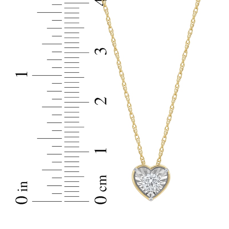 Main Image 4 of Round-Cut Diamond Solitaire Heart Frame Necklace 1/8 ct tw 10K Yellow Gold 18" (I/I3)