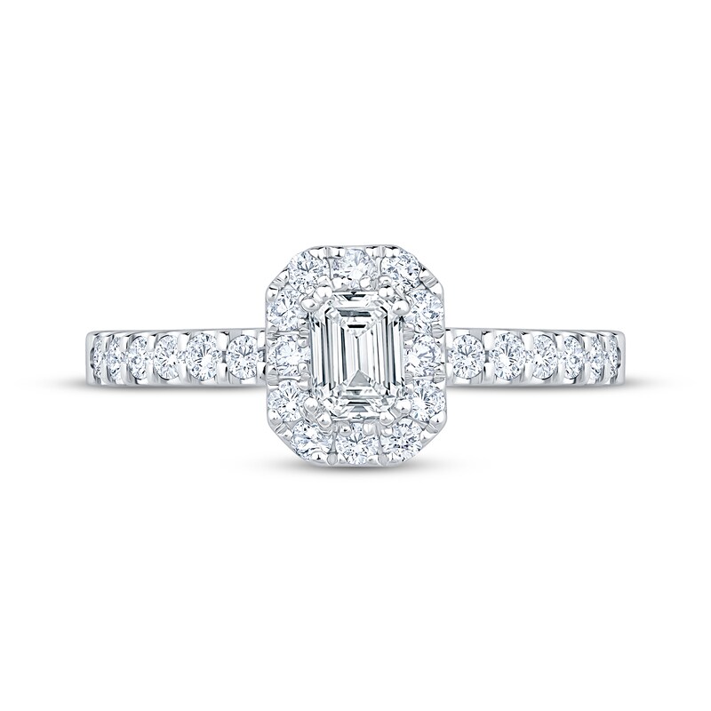 Main Image 3 of Adore Emerald-Cut Diamond Halo Engagement Ring 3/4 ct tw 14K White Gold