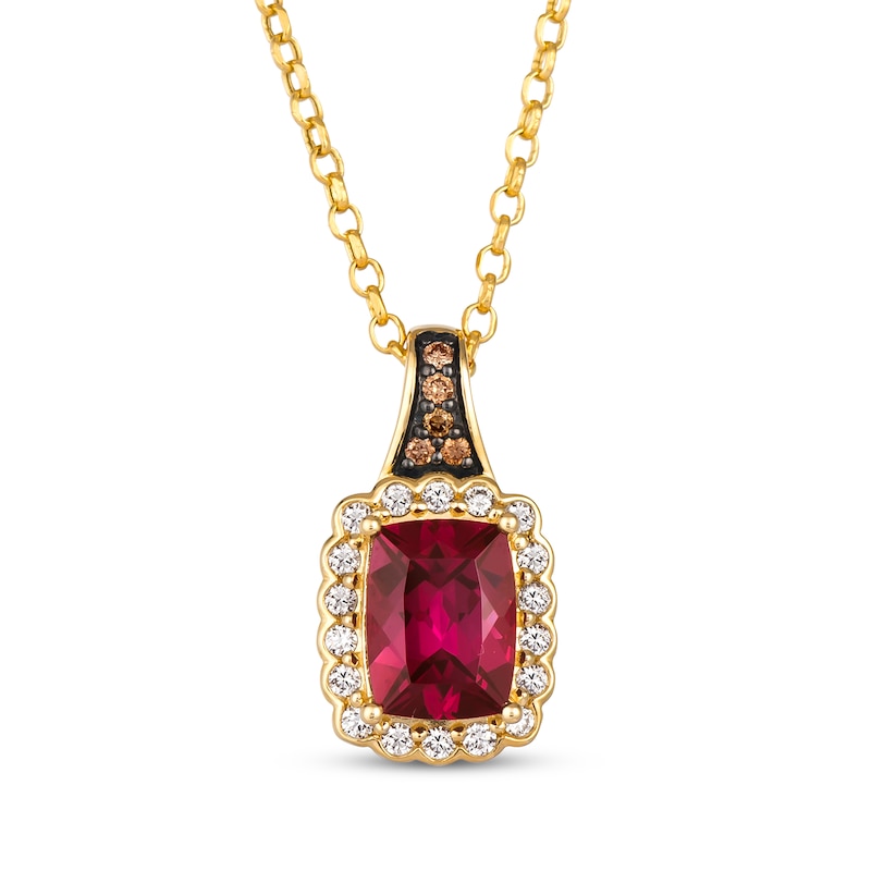 Main Image 1 of Le Vian Cushion-Cut Rhodolite Garnet Necklace 1/5 ct tw Diamonds 14K Honey Gold 19"
