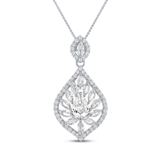 Pear & Marquise-Cut White Lab-Created Sapphire Marquise Frame Necklace Sterling Silver 18"