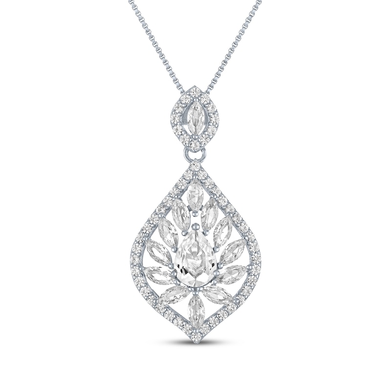 Main Image 1 of Pear & Marquise-Cut White Lab-Created Sapphire Marquise Frame Necklace Sterling Silver 18"