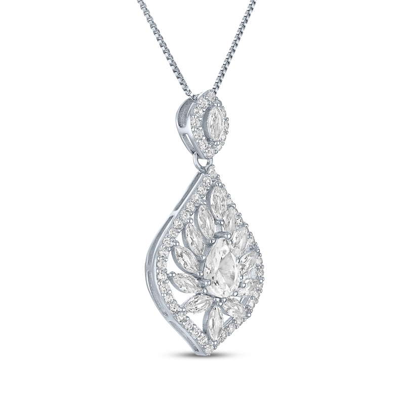 Main Image 2 of Pear & Marquise-Cut White Lab-Created Sapphire Marquise Frame Necklace Sterling Silver 18"
