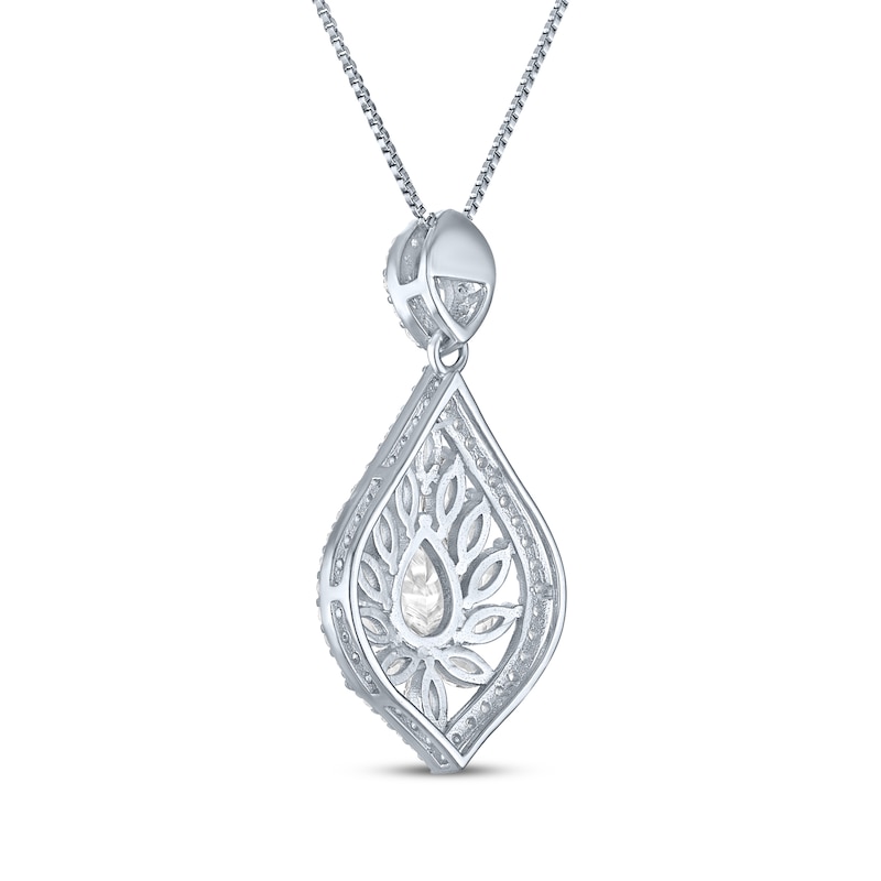 Main Image 3 of Pear & Marquise-Cut White Lab-Created Sapphire Marquise Frame Necklace Sterling Silver 18"