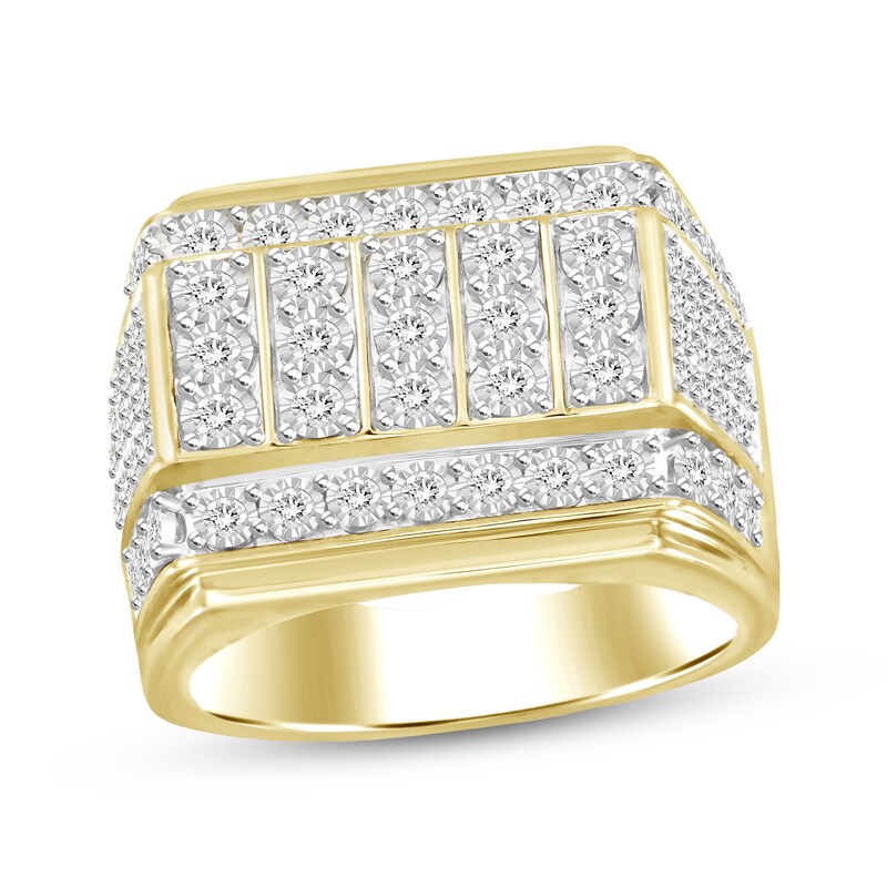 Main Image 1 of Men's Rectangle Center Stepped Diamond Fashion Ring 1 ct tw 10K Yellow Gold