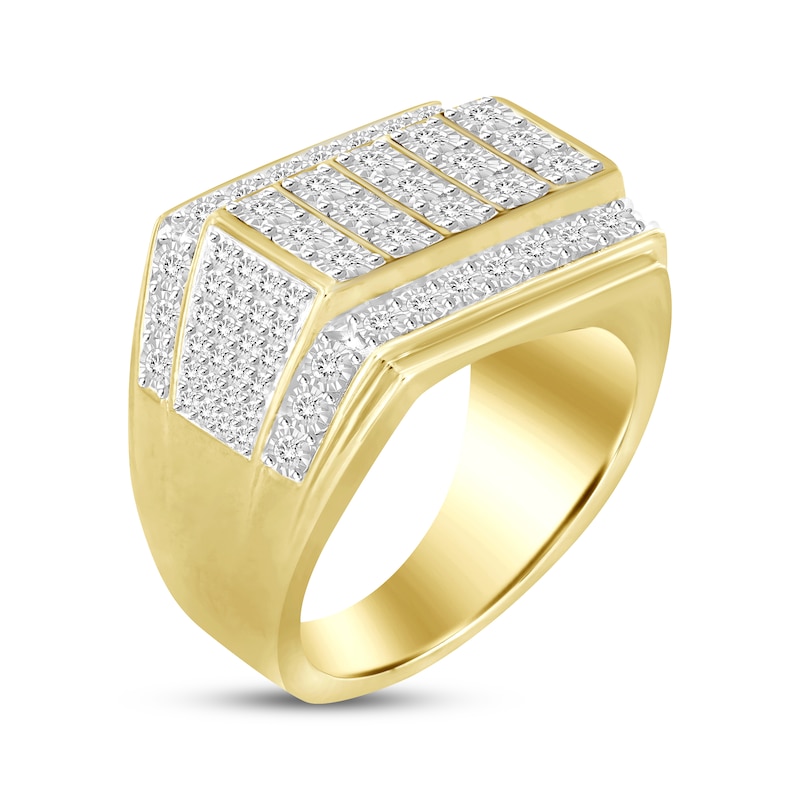 Main Image 2 of Men's Rectangle Center Stepped Diamond Fashion Ring 1 ct tw 10K Yellow Gold