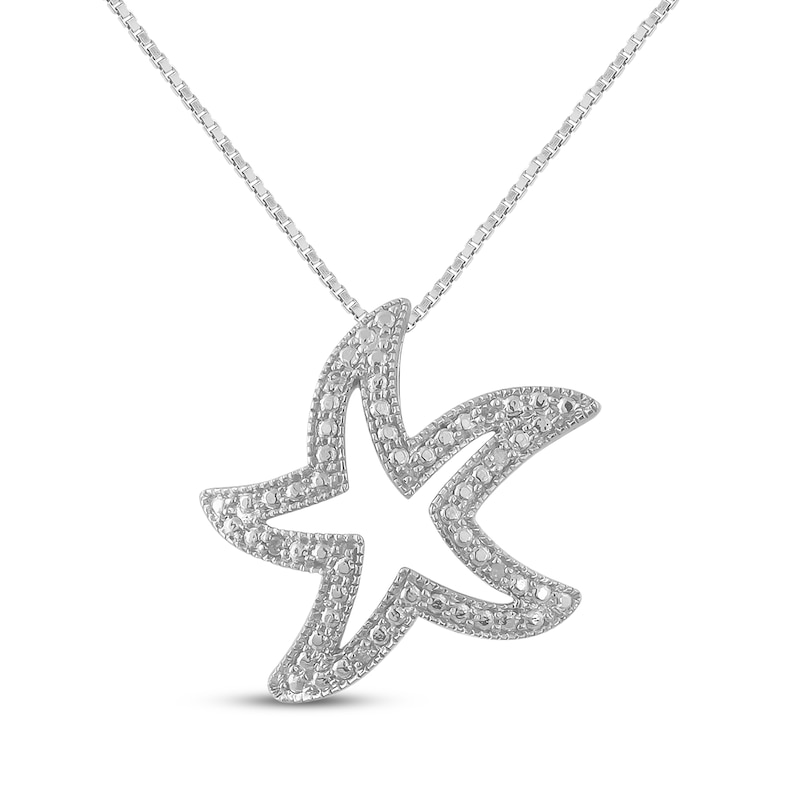Main Image 1 of Diamond Accent Starfish Outline Necklace Sterling Silver 18"