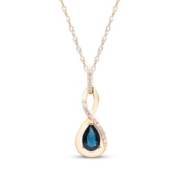 Pear Shaped Natural Blue Sapphire & Diamond Twist Necklace 1/20 ct tw 10K Yellow Gold 18"
