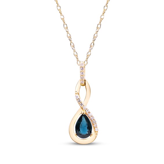 Pear Shaped Natural Blue Sapphire & Diamond Twist Necklace 1/20 ct tw 10K Yellow Gold 18"