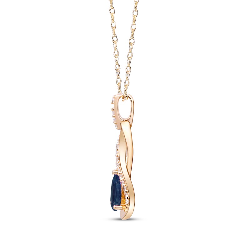 Main Image 2 of Pear Shaped Natural Blue Sapphire & Diamond Twist Necklace 1/20 ct tw 10K Yellow Gold 18"