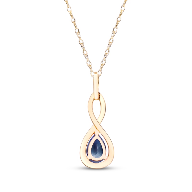 Main Image 3 of Pear Shaped Natural Blue Sapphire & Diamond Twist Necklace 1/20 ct tw 10K Yellow Gold 18"