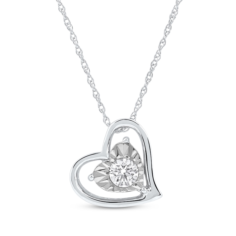 Main Image 1 of Radiant Reflections Diamond Solitaire Heart Necklace 1/5 ct tw 10K White Gold (I/I3) 18"