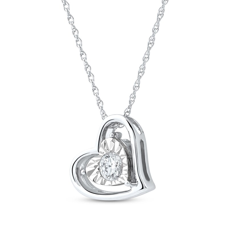 Main Image 2 of Radiant Reflections Diamond Solitaire Heart Necklace 1/5 ct tw 10K White Gold (I/I3) 18"