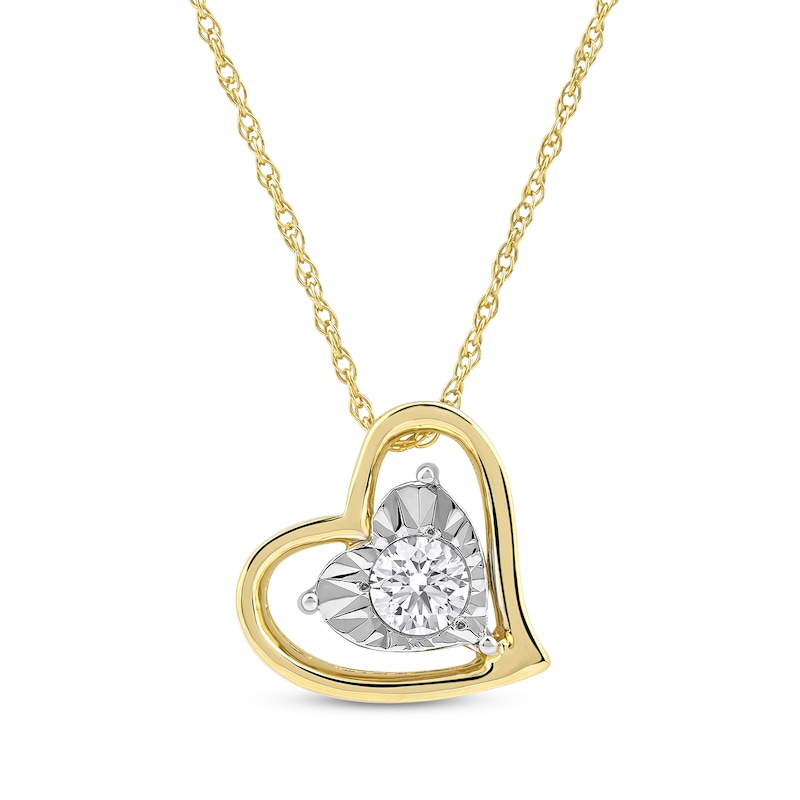 Main Image 1 of Radiant Reflections Diamond Solitaire Heart Necklace 1/5 ct tw 10K Yellow Gold (I/I3) 18"