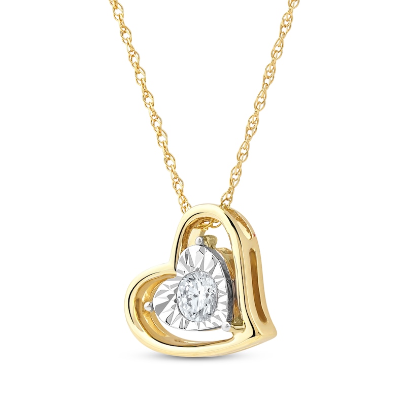 Main Image 2 of Radiant Reflections Diamond Solitaire Heart Necklace 1/5 ct tw 10K Yellow Gold (I/I3) 18"