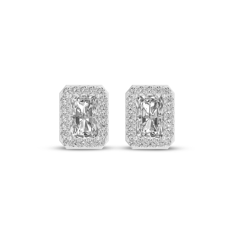 Main Image 2 of Emerald-Cut White Lab-Created Sapphire Stud Earrings Sterling Silver