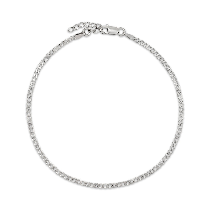Main Image 1 of Diamond-Cut Curb Chain Anklet Solid Sterling Silver 10"