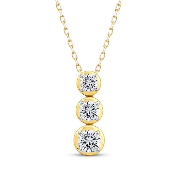 Memories, Moments, Magic Diamond Three-Stone Drop Necklace 1 ct tw 10K Yellow Gold 18"