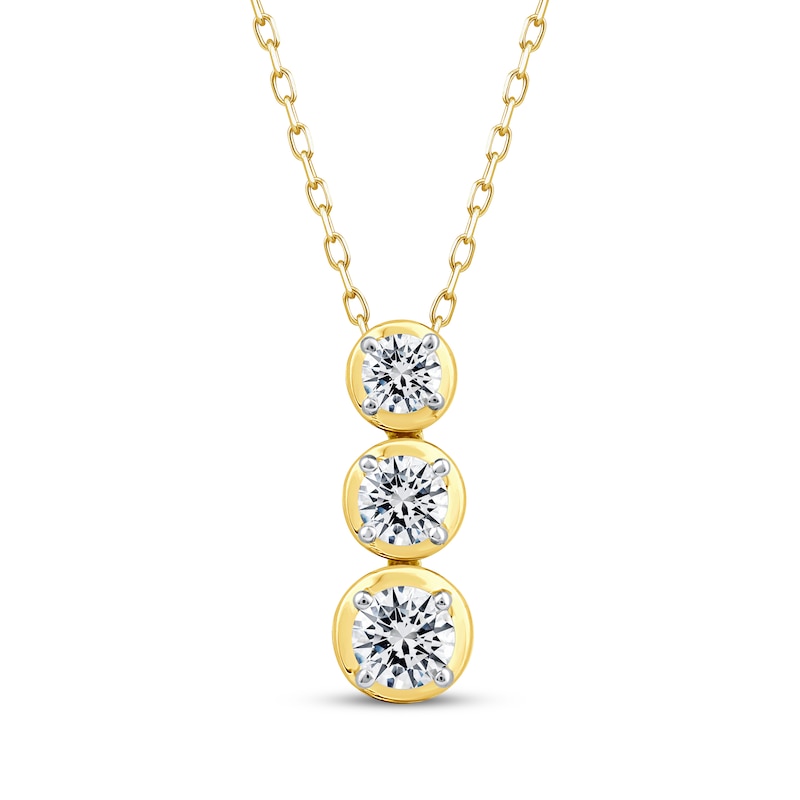 Main Image 1 of Memories, Moments, Magic Diamond Three-Stone Drop Necklace 1 ct tw 10K Yellow Gold 18"