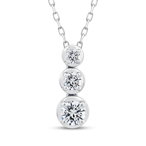 Memories, Moments, Magic Diamond Three-Stone Drop Necklace 1/4 ct tw 10K White Gold 18"
