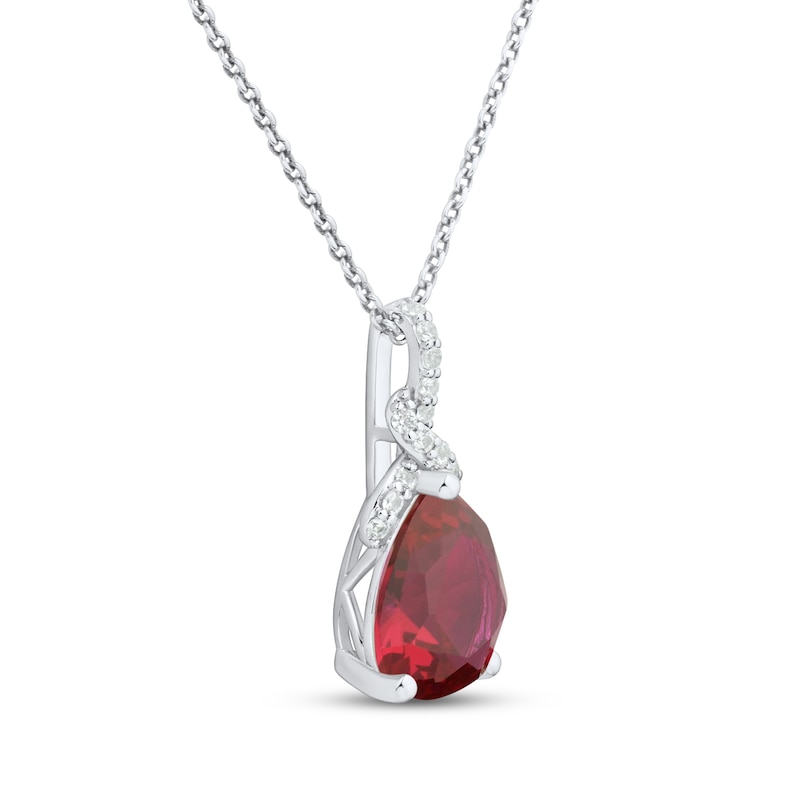 Main Image 2 of Pear-Shaped Lab-Created Ruby & White Lab-Created Sapphire Necklace Sterling Silver 18"