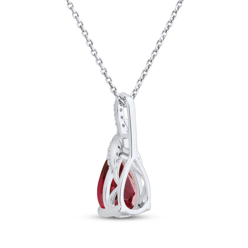 Main Image 3 of Pear-Shaped Lab-Created Ruby & White Lab-Created Sapphire Necklace Sterling Silver 18"