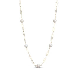 Cultured Pearl Station Paperclip Necklace 18K Yellow Gold-Plated Sterling Silver 17"
