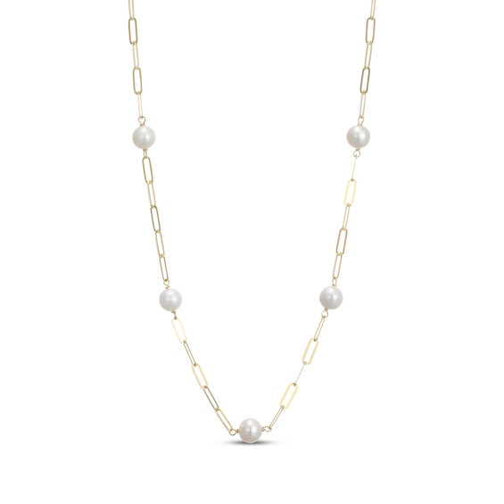 Cultured Pearl Station Paperclip Necklace 18K Yellow Gold-Plated Sterling Silver 17"