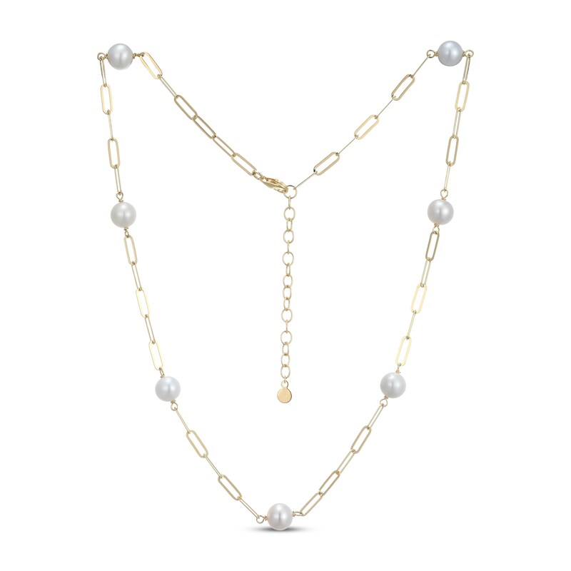 Main Image 2 of Cultured Pearl Station Paperclip Necklace 18K Yellow Gold-Plated Sterling Silver 17"