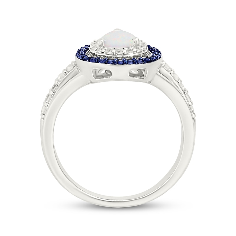Main Image 3 of Pear-shaped Lab-Created Opal, Blue & White Lab-Created Sapphire Ring Sterling Silver